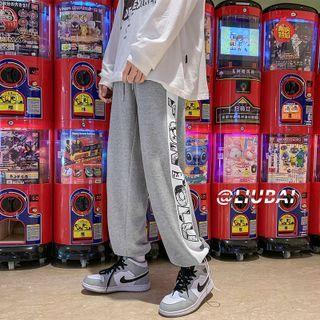 Lettering Print Striped Side Sweatpants