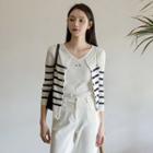 Letter-embroidered Stripe Cardigan