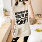 Mock Turtleneck Short-sleeve Lettering T-shirt