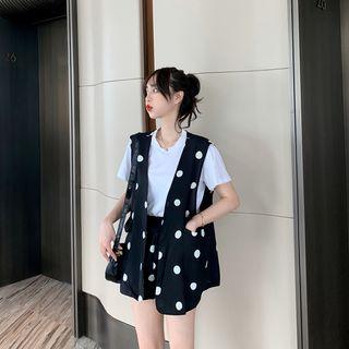 Set: Dot Vest + Dot Shorts / Plain T-shirt
