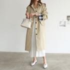 Single-breasted Check-trim Trench Coat With Sash