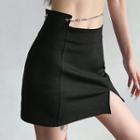 High-waist Plain Chain A-line Skirt