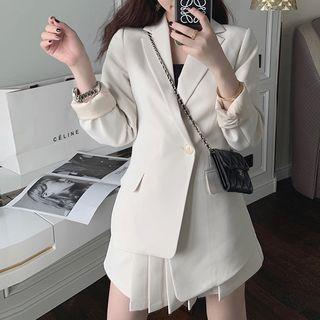Set: Single Button Blazer + Pleated Skirt