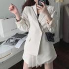 Set: Single Button Blazer + Pleated Skirt