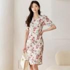 V-neck Floral Jacquard Dress