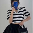 Puff-sleeve Striped Cropped T-shirt