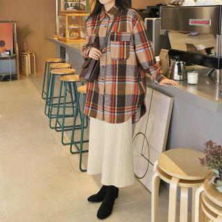 Set: Rib-knit Sweater + Long Knit Skirt