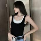 Mock Two-piece Tank Top Black - One Size