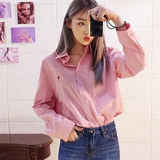 Rose-embroidered Cotton Shirt