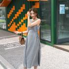 Sleeveless Drawstring-waist Stripe Dress