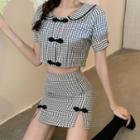 Short-sleeve Gingham Cropped Shirt / A-line Skirt