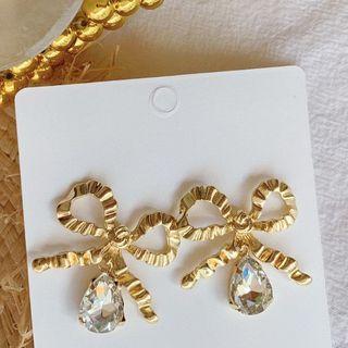 Bow Dangle Earring 1 Pair - Silver Steel - Bow Drop - Gold & Silver - One Size