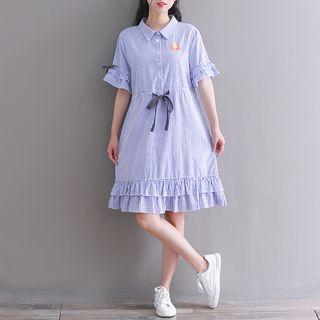 Plaid Short-sleeve A-line Collared Dress