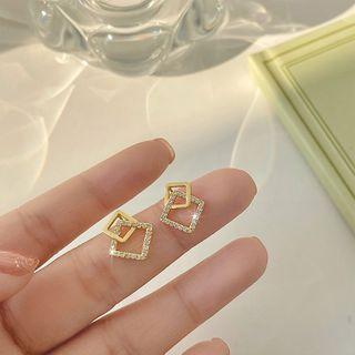 Square Stud Earring 1 Pair - Silver Needle - Gold & Silver - One Size