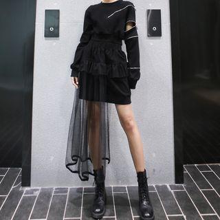 Layered Mesh Trim A-line Mini Skirt