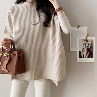 Elbow-sleeve Rib-knit Cape Sweater