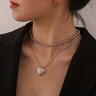 Heart Pendant Layered Choker Necklace