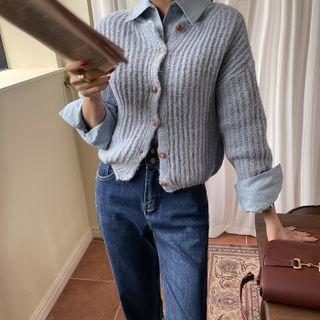Drop-shoulder Ribbed Fluffy Cardigan