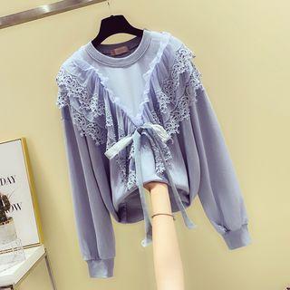 Frill-trim Crochet-lace Sweatshirt