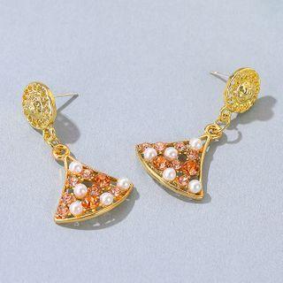 Rhinestone Faux Pearl Fan Dangle Earring