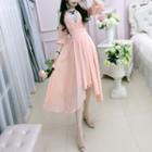 Elbow-sleeve V-neck High-low Dress