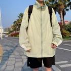 Long Sleeve Stand-collar Striped Trim Zip Jacket