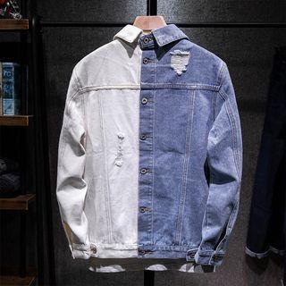 Distressed Two-tone Denim Jacket