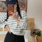 Round-neck Two Tone Striped Oversize Knit Top