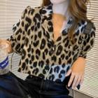 Short-sleeve Leopard Print Cropped Shirt As Shown In Figure - One Size