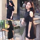 Cutout Shoulder Short-sleeve Shift Dress