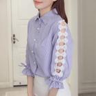 Bow Striped 3/4 Sleeve Blouse
