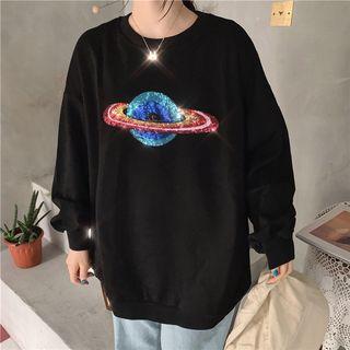 Long-sleeve Planet Print T-shirt