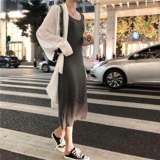 Plain Long-sleeve Shirt / Slim-fit Sleeveless Dress