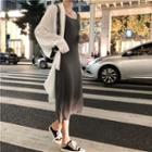 Plain Long-sleeve Shirt / Slim-fit Sleeveless Dress