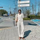 Set: Puff-sleeve Jacket + Wide-leg Pants