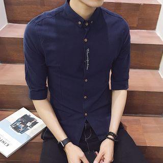 Letter Embroidered Elbow Sleeve Shirt
