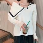 Asymmetric Collared Ribbed Sweater