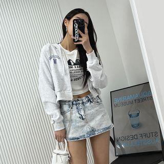 Raglan Letter Cropped Zip-up Hoodie