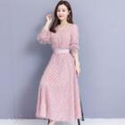 V-neck Fringed Midi A-line Dress