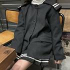 Sailor Collar Button Coat / Pleated Mini A-line Skirt