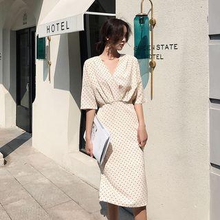 Short-sleeve Midi Dotted Straight-fit Dress