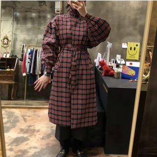 Plaid Trench Jacket As Shown In Figure - One Size