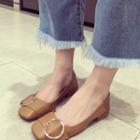 Round Buckle Square Toe Flats