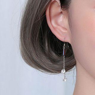 925 Sterling Silver Rhinestone Fringed Earring Platinum Plating - One Size