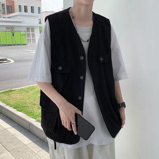 Button Detail Oversized Vest