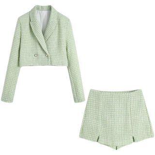 Plaid Cropped Blazer / Mini A-line Skort