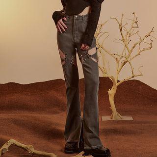 Slit-hem Cutout Bootcut Jeans