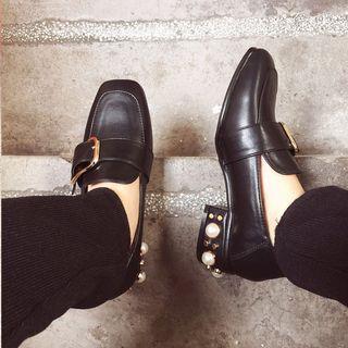 Embellished Block Heel Loafers