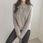 Zip-up Wool Blend Cable-knit Cardigan