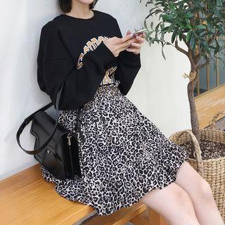 Frill-trim Leopard Miniskirt Beige - One Size